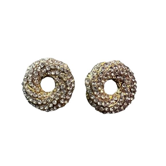 Gold Tone Rhinestone Circle Earrings - Picture 1 of 4
